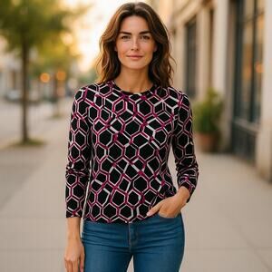 crown & ivy Womens Sweater Size S Navy Lattice Cardigan Purple Essentials Preppy